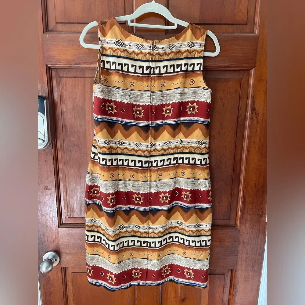 Southwestern Print Mini Dress Vintage Aztec Tribal Desert Boho Dress M/L